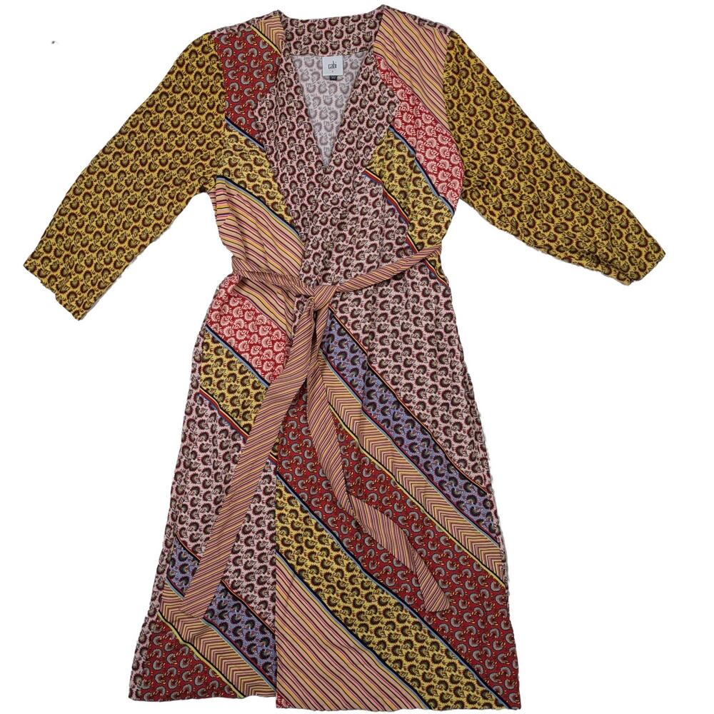 Cabi Poet Patchwork Open Front Waist Tie Kimono Duster Size Small